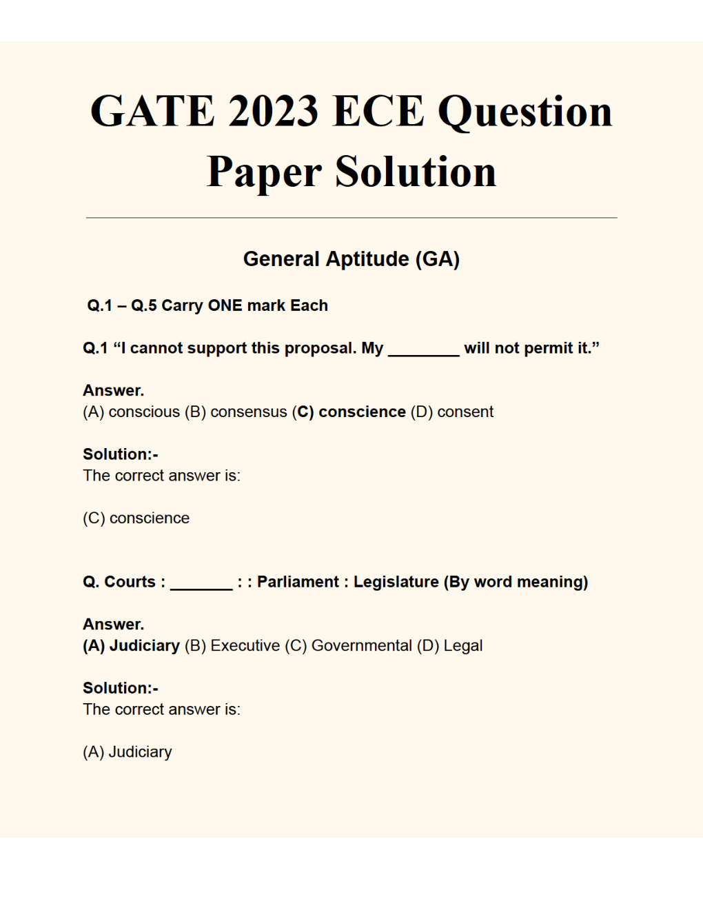 GATE Electronics and Telecommunication Engineering Question Paper with Solution 2023 - Page 2