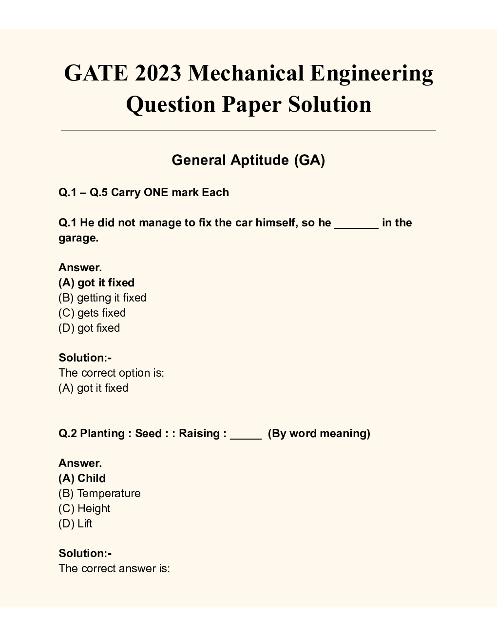 GATE Mechanical Engineering Question Paper with Solution 2023 - Page 2