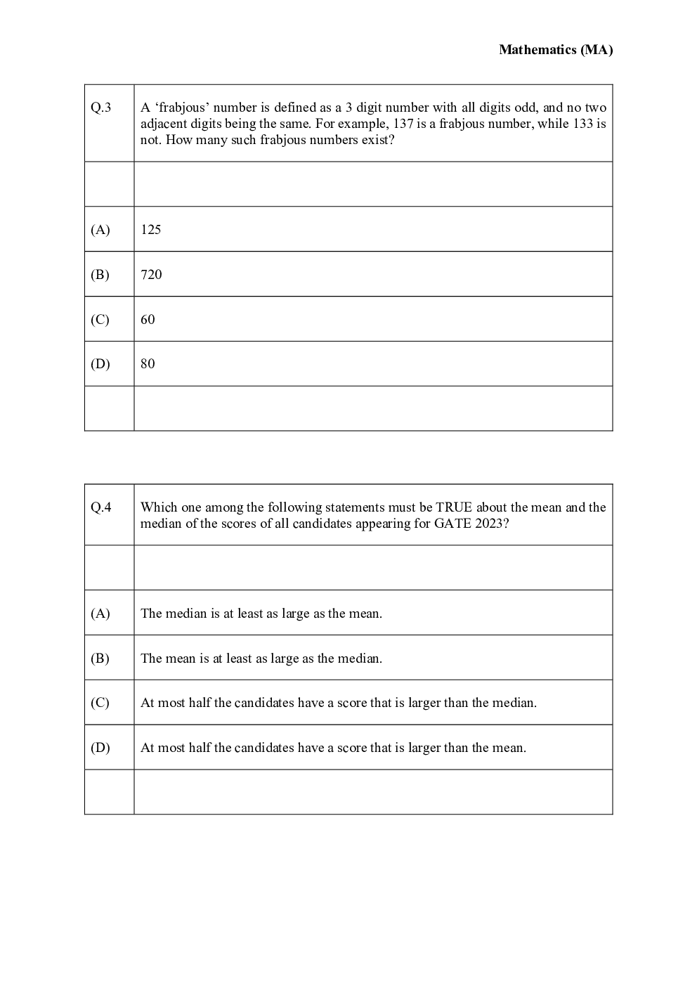 GATE Mathematics Question Paper with Solution 2023 - Page 3