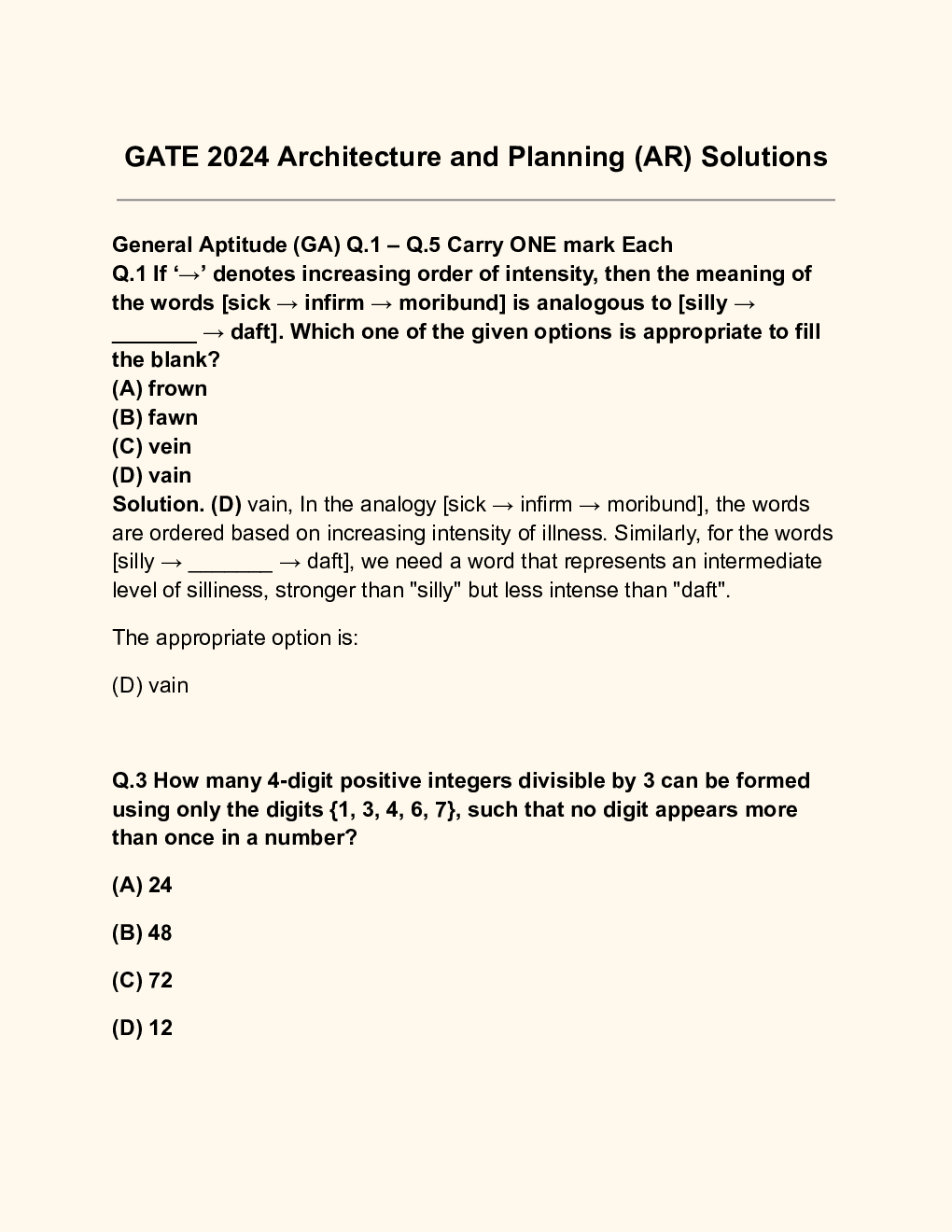 GATE Architechture Question Paper with Solution 2024 - Page 2