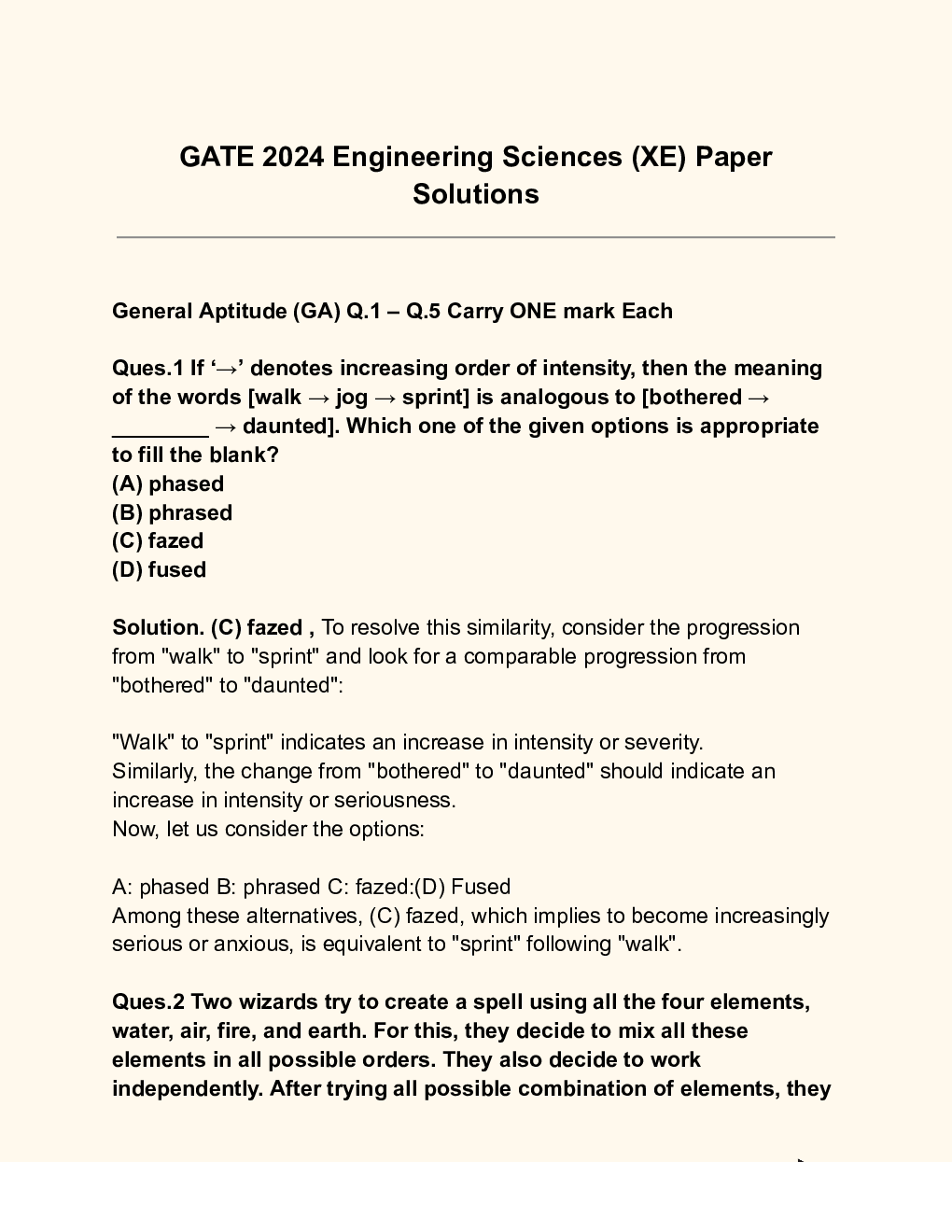GATE 2024 Engineering Sciences XE Paper Solutions - Page 2