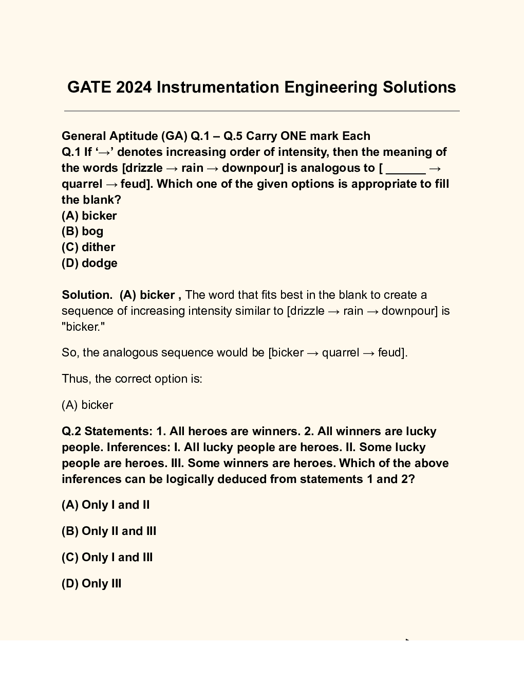 GATE 2024 Instrumentation Engineering Solutions - Page 2