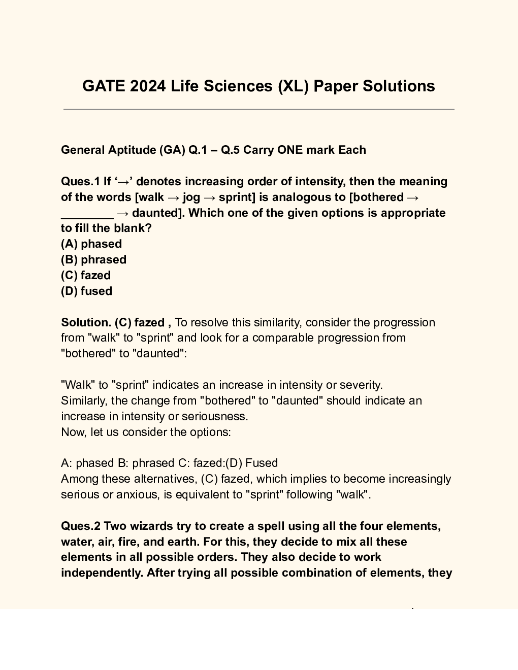 GATE 2024 Life Sciences XL Paper Solutions - Page 2