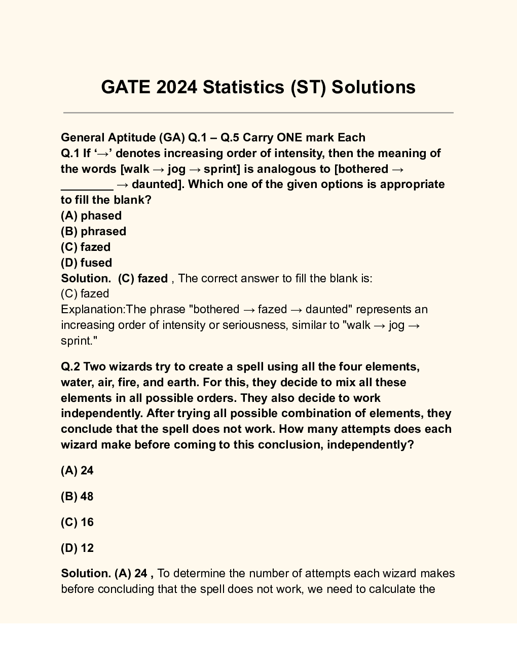 GATE 2024 Statistics ST Solutions - Page 2