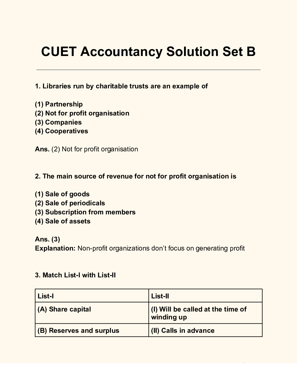 CUET Accountancy Solution Set B - Page 1