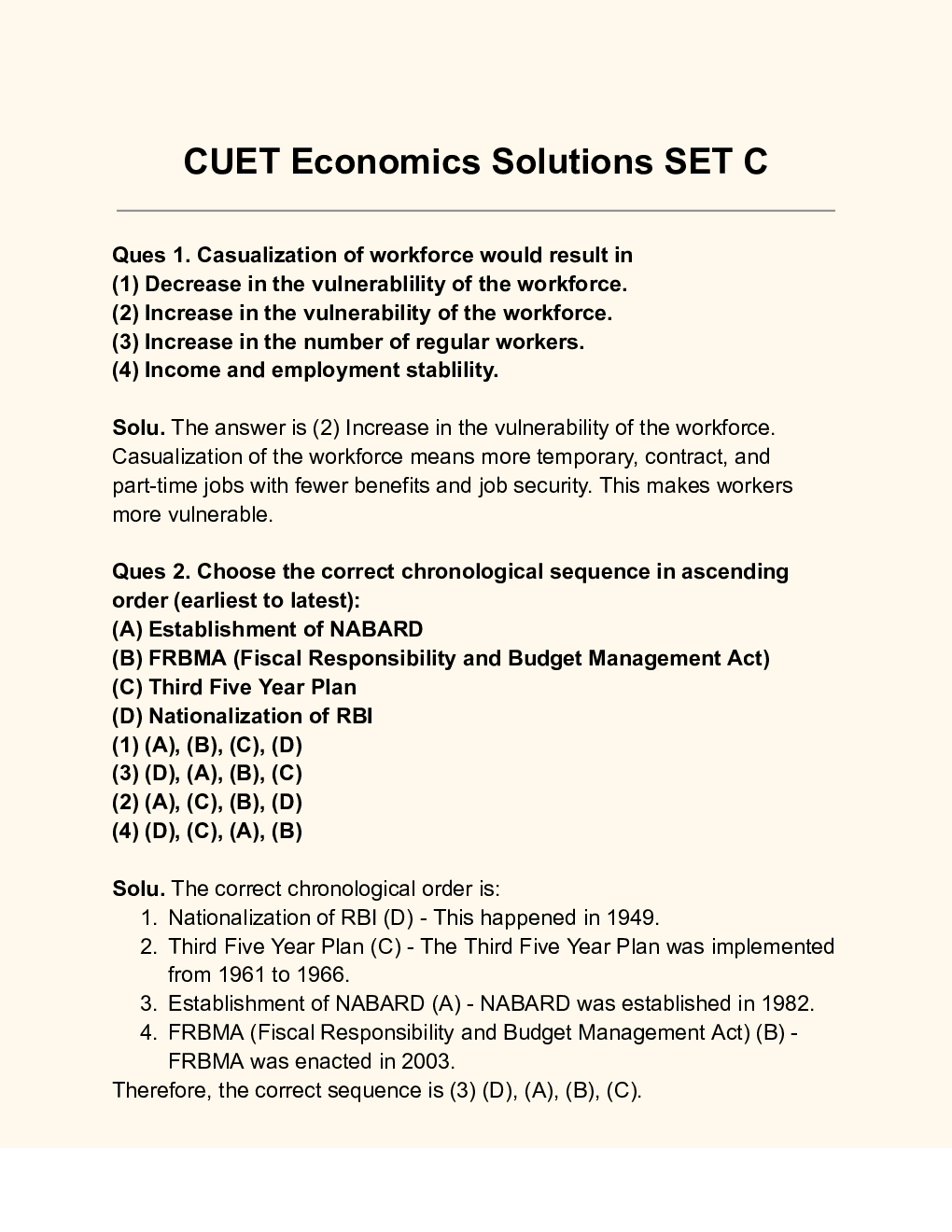 CUET Economics Solutions SET C - Page 2