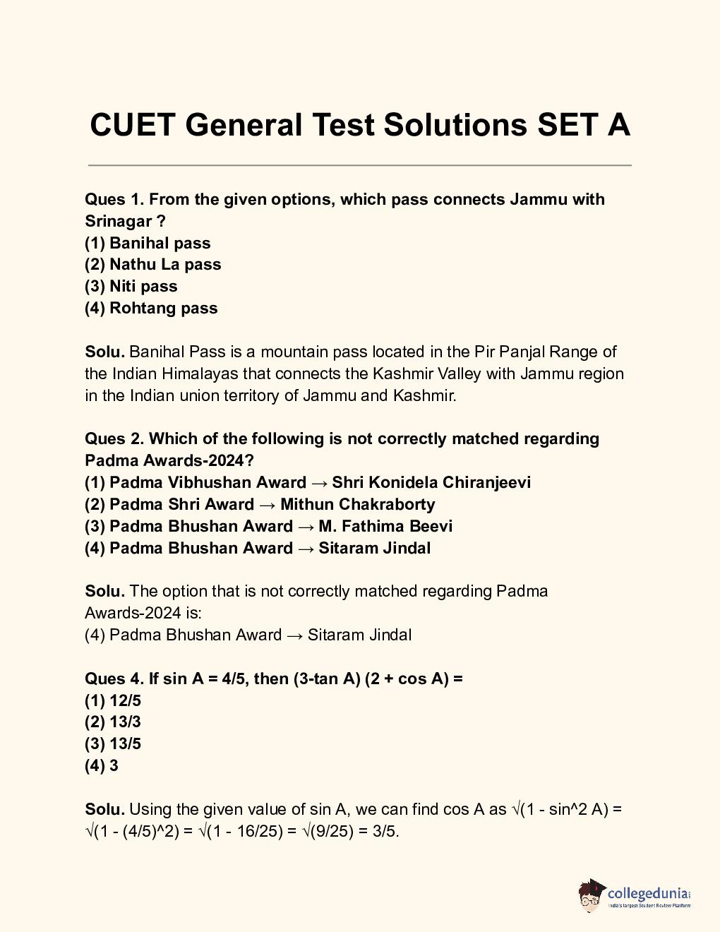 CUET General Test Solutions SET A - Page 2