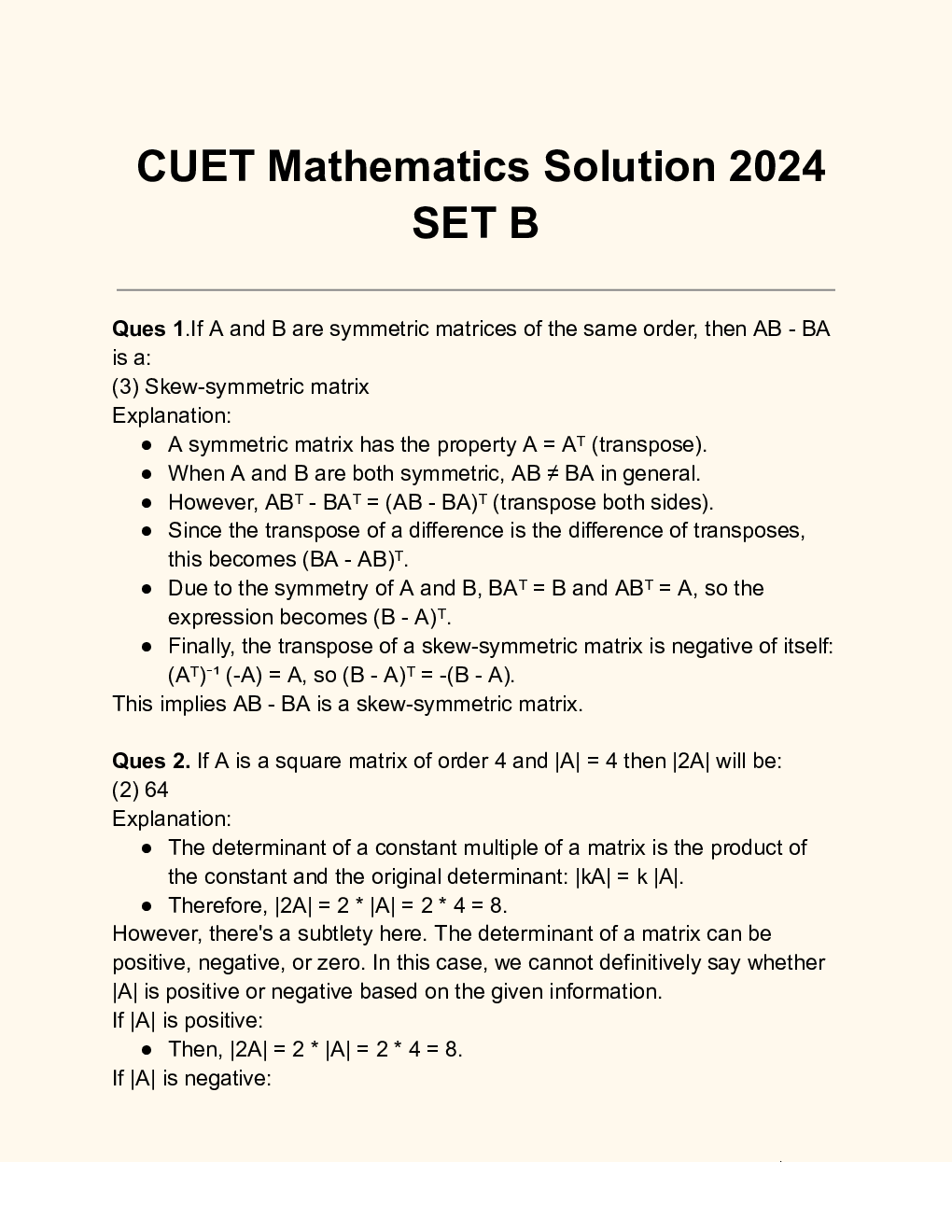 CUET Mathematics Solution 2024 SET B - Page 2