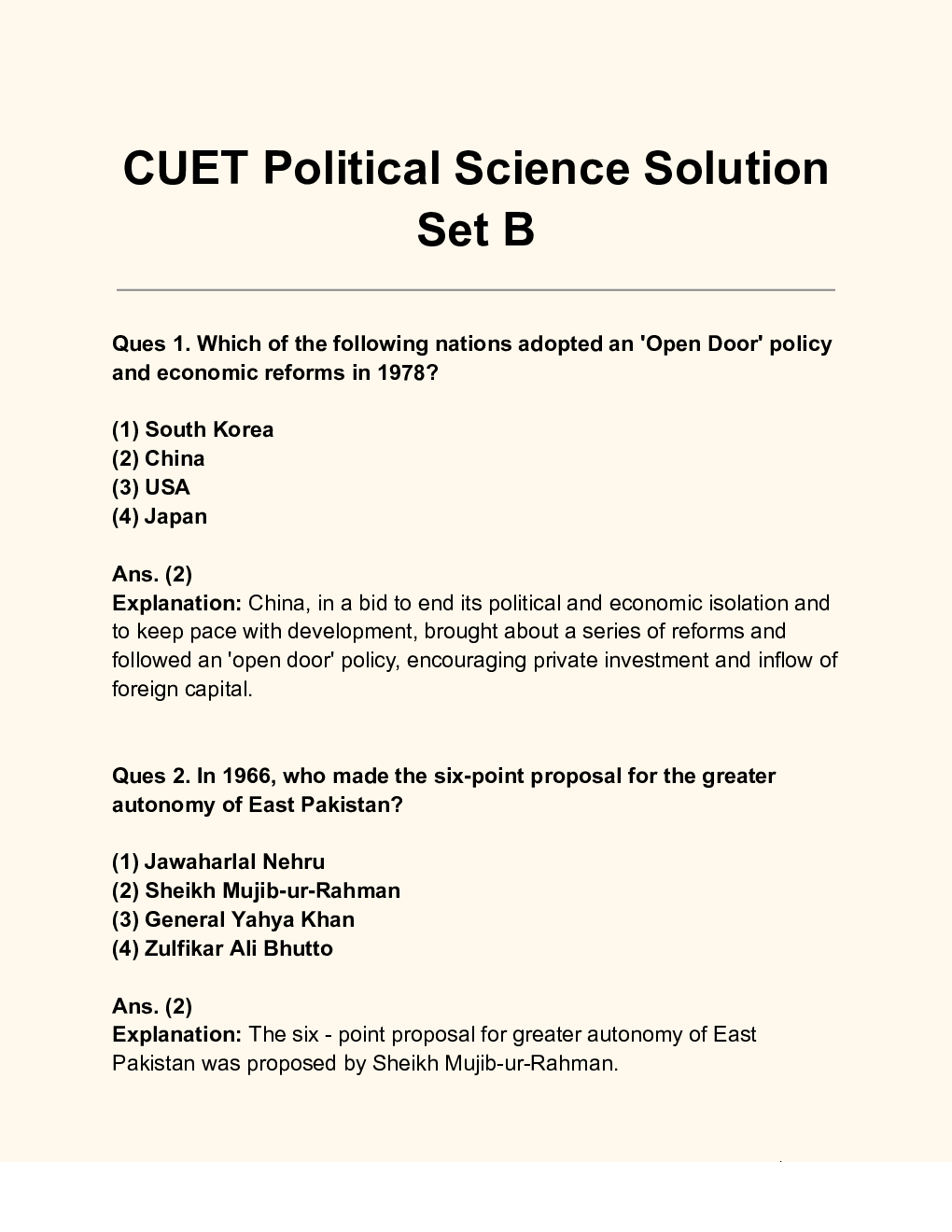 CUET Political Science Solution Set B - Page 2