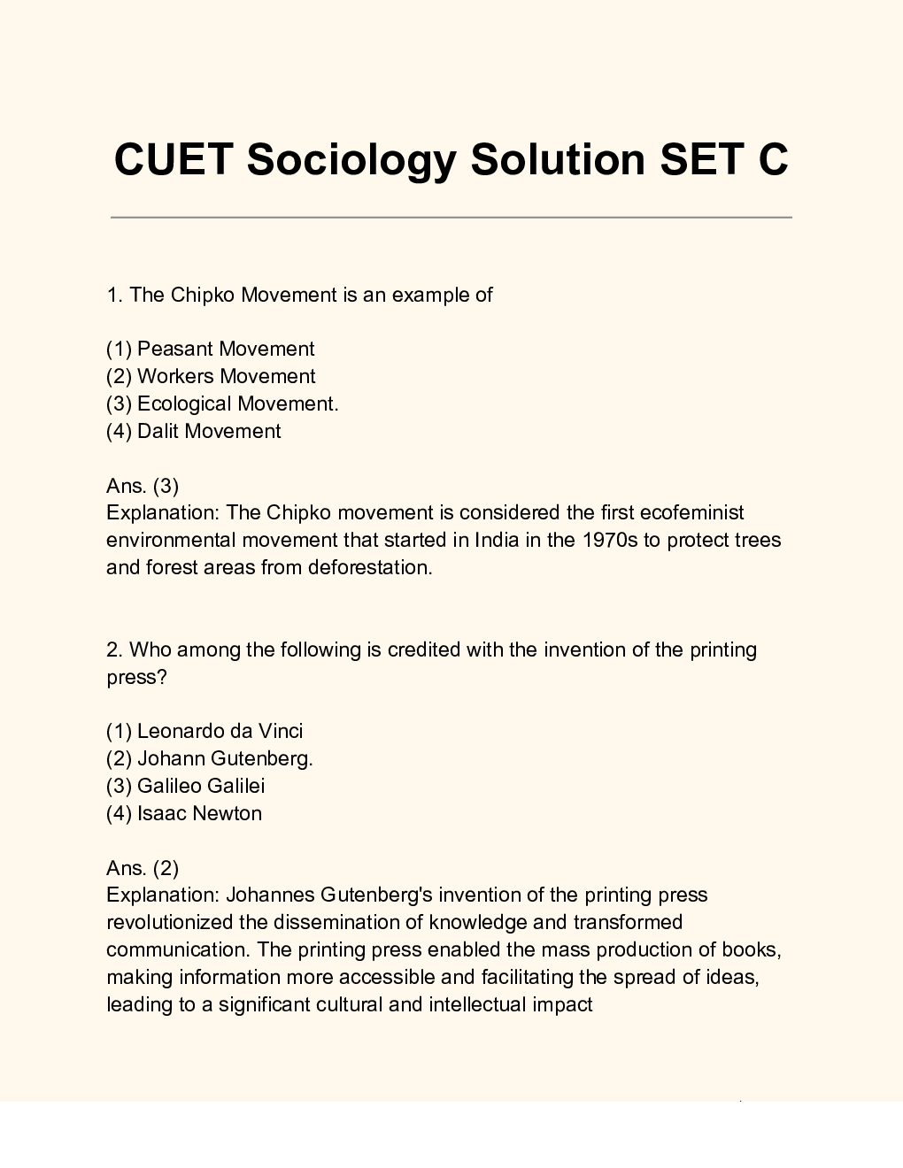 CUET Sociology Solution SET C - Page 2