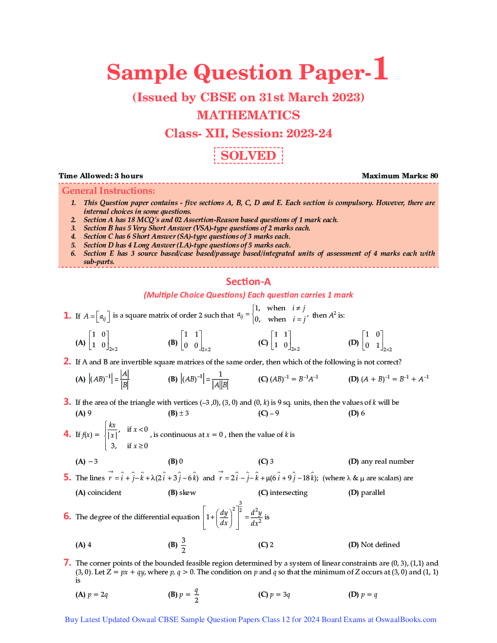 Class-12th 2024 Sample Papers Mathematics - Page 2