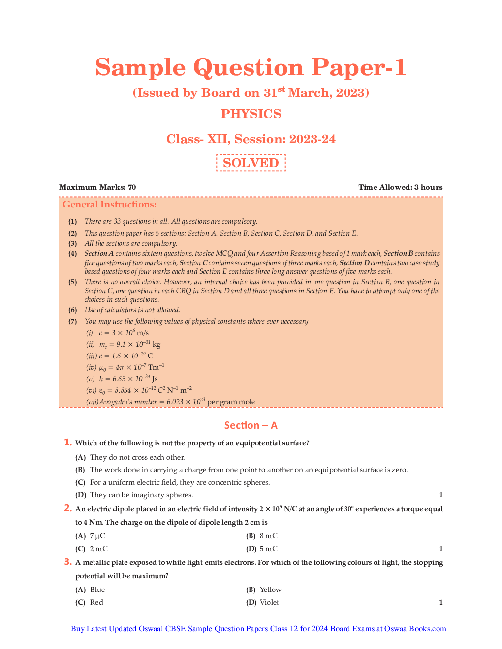 Class-12th 2024 Sample Papers Physics - Page 2