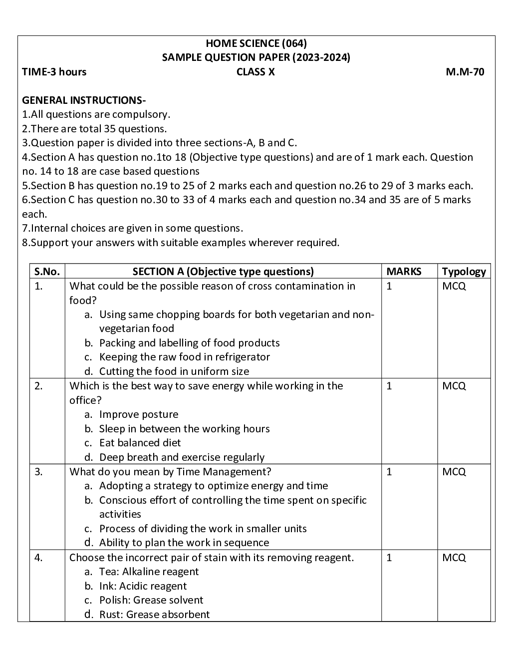 Class-10th 2024 Sample Papers Home Science - Page 2