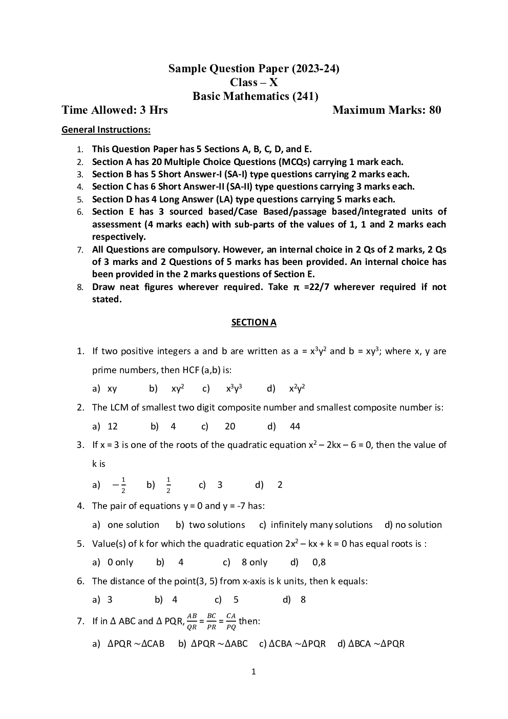 Class-10th 2024 Sample Papers Maths Basics - Page 2