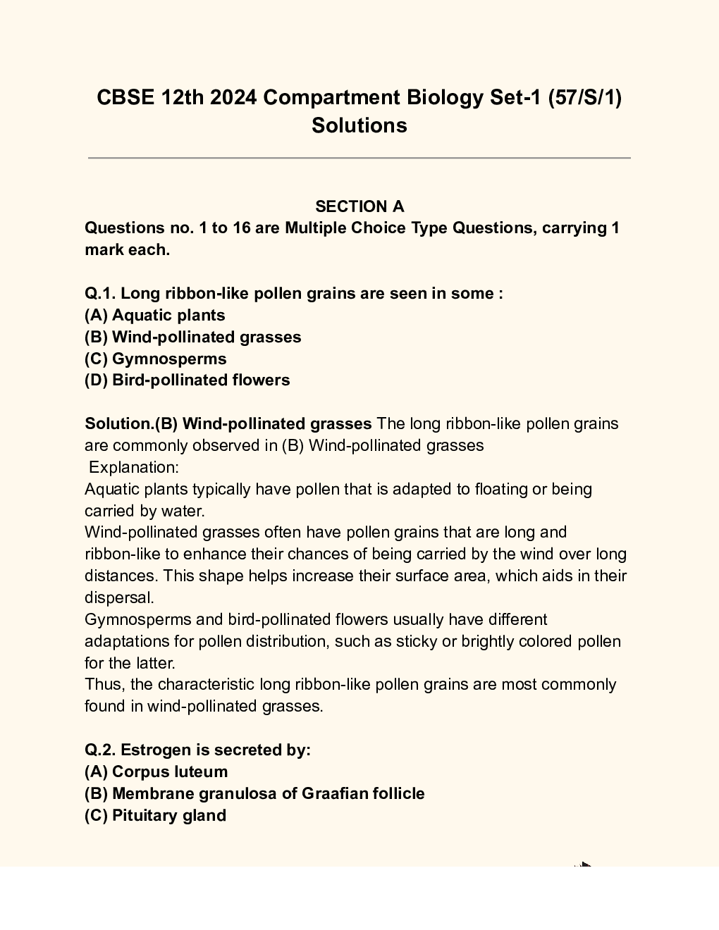 CBSE 12th 2024  Biology Question Paper With Solutions - Page 2