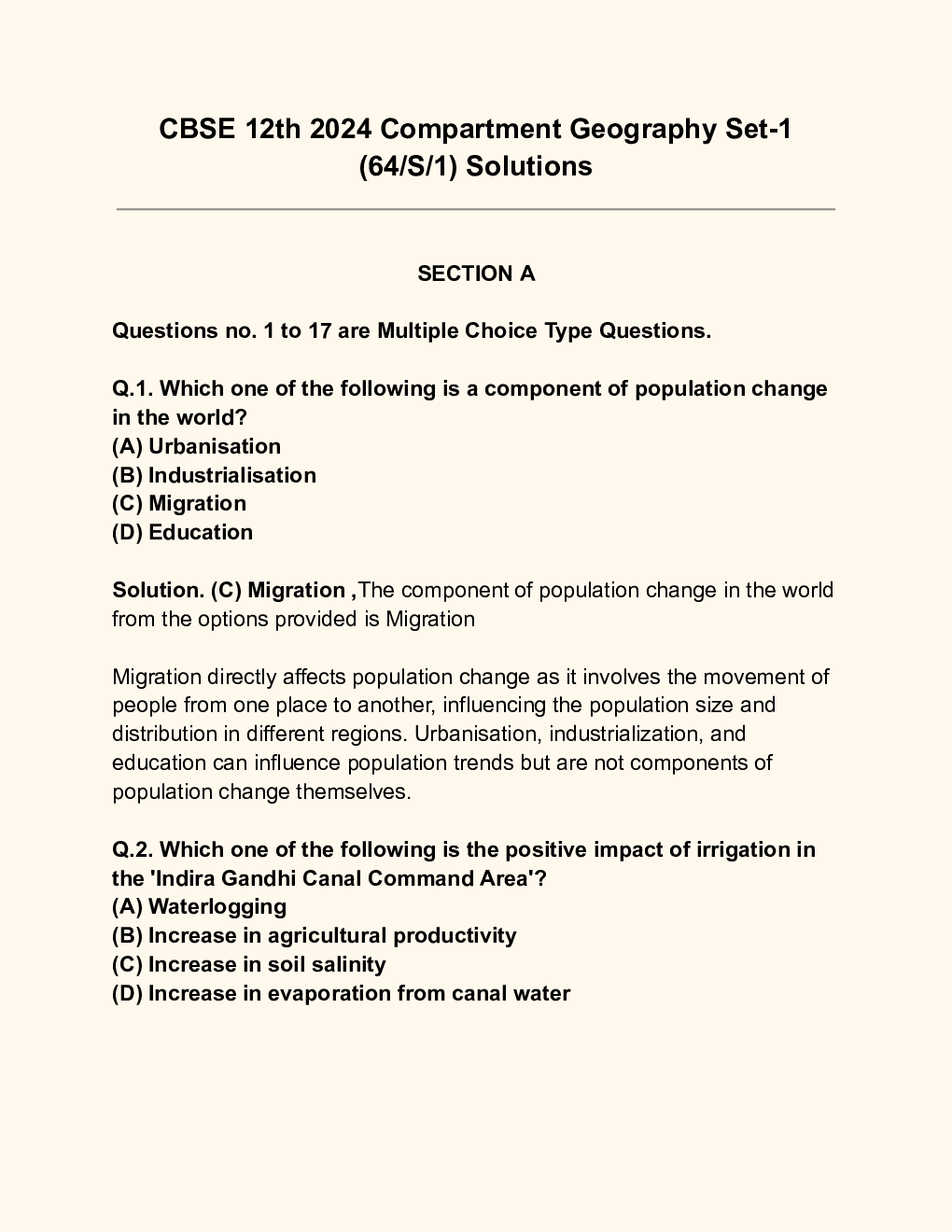 CBSE 12th 2024  Geography Question Paper With Solutions - Page 2