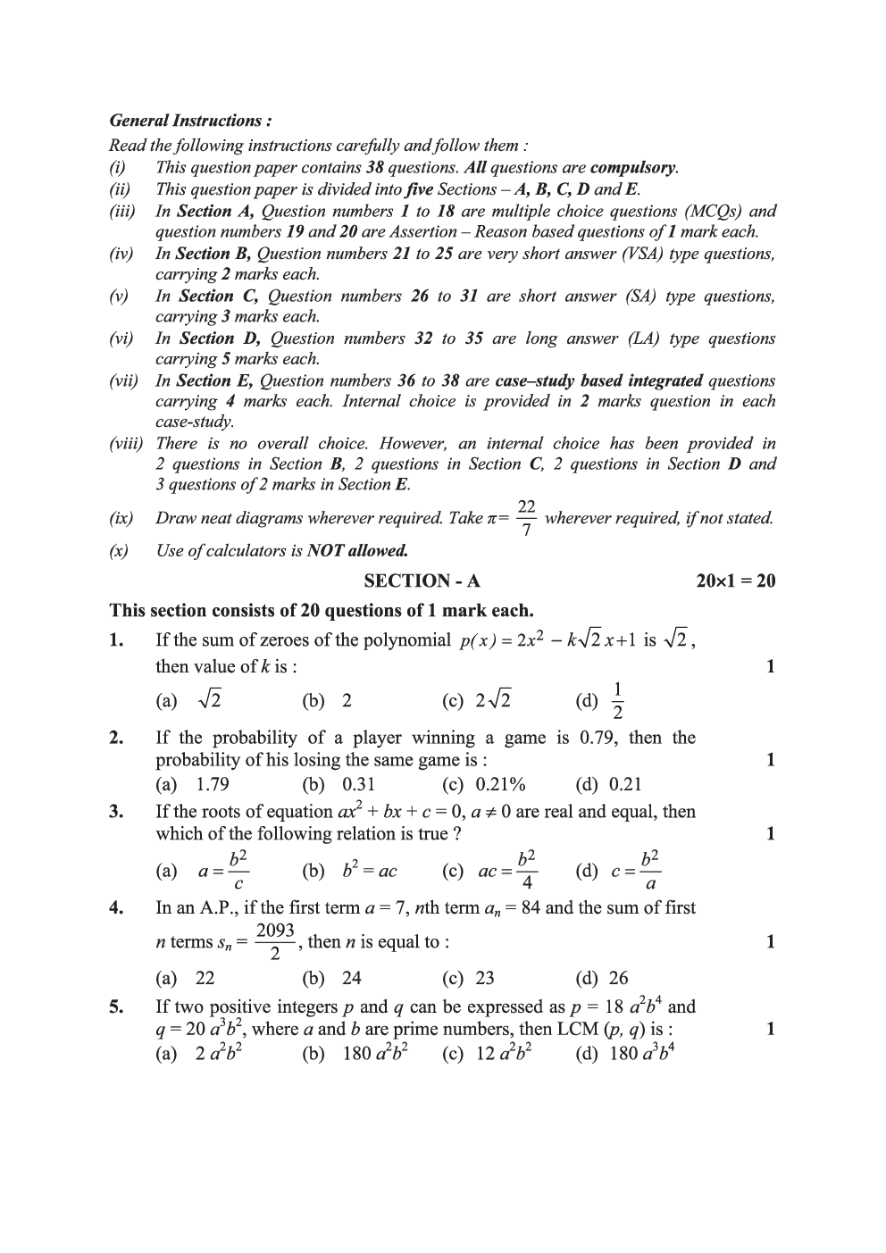 CBSE 10th 2024  Mathematics Question Paper Set-1 - Page 3