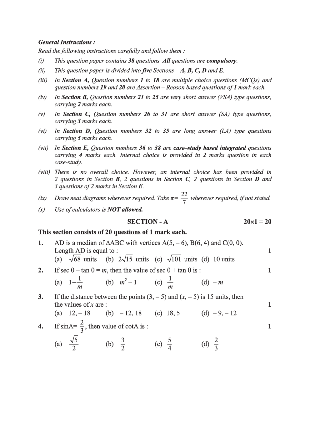 CBSE 10th 2024  Mathematics Question Paper Set-2 - Page 3