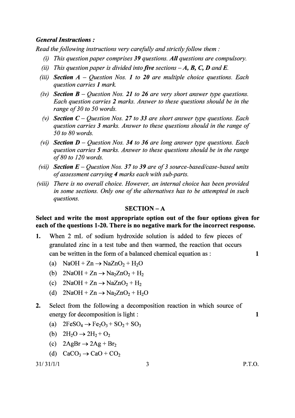 CBSE 10th 2024  Science Question Paper - Page 3