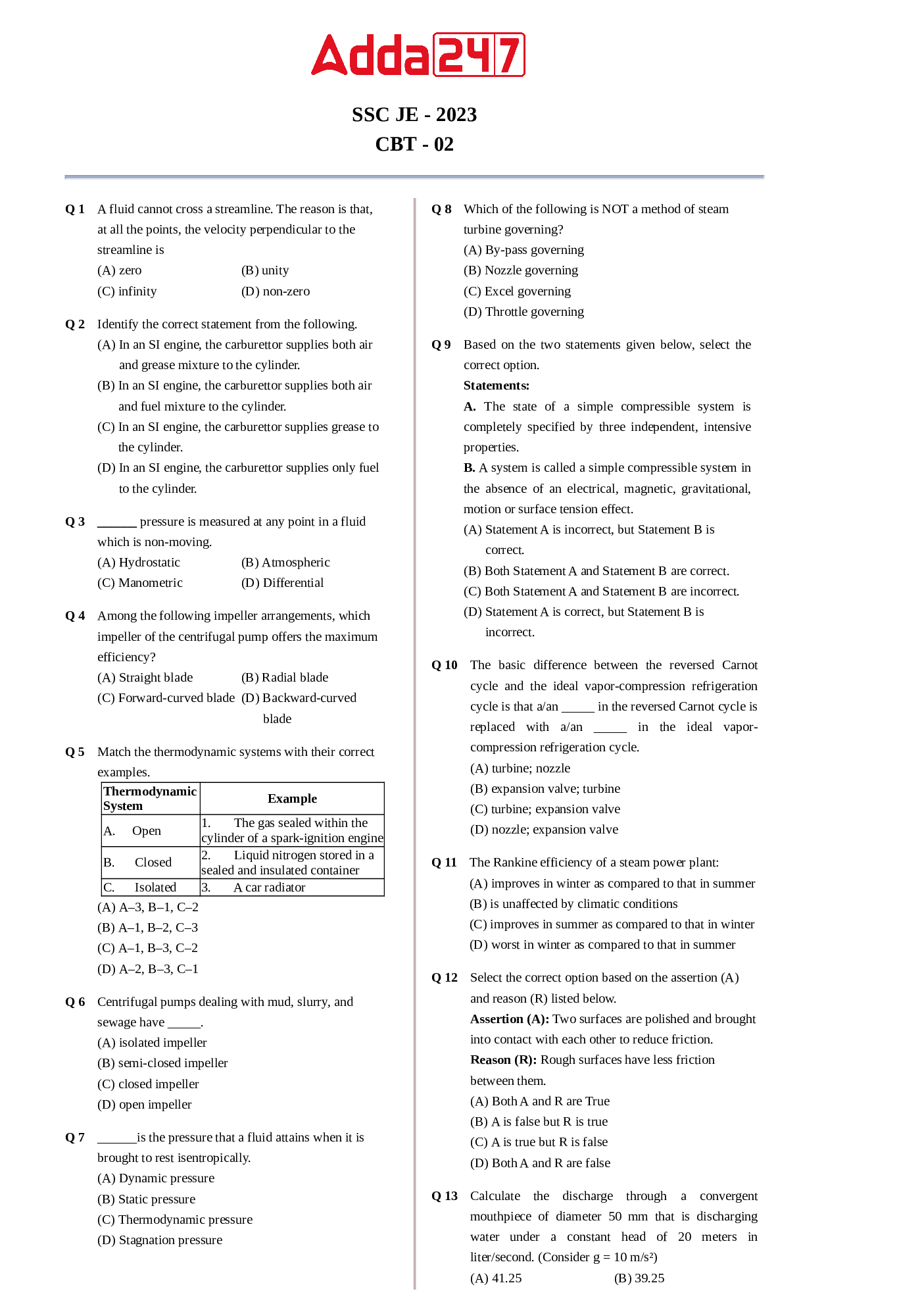 SSC JE Mechanical MCQs  Paper-2 - Page 2