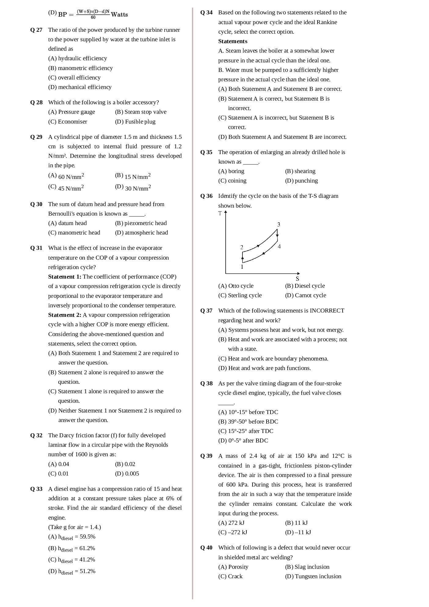 SSC JE Mechanical MCQs  Paper-2 - Page 4