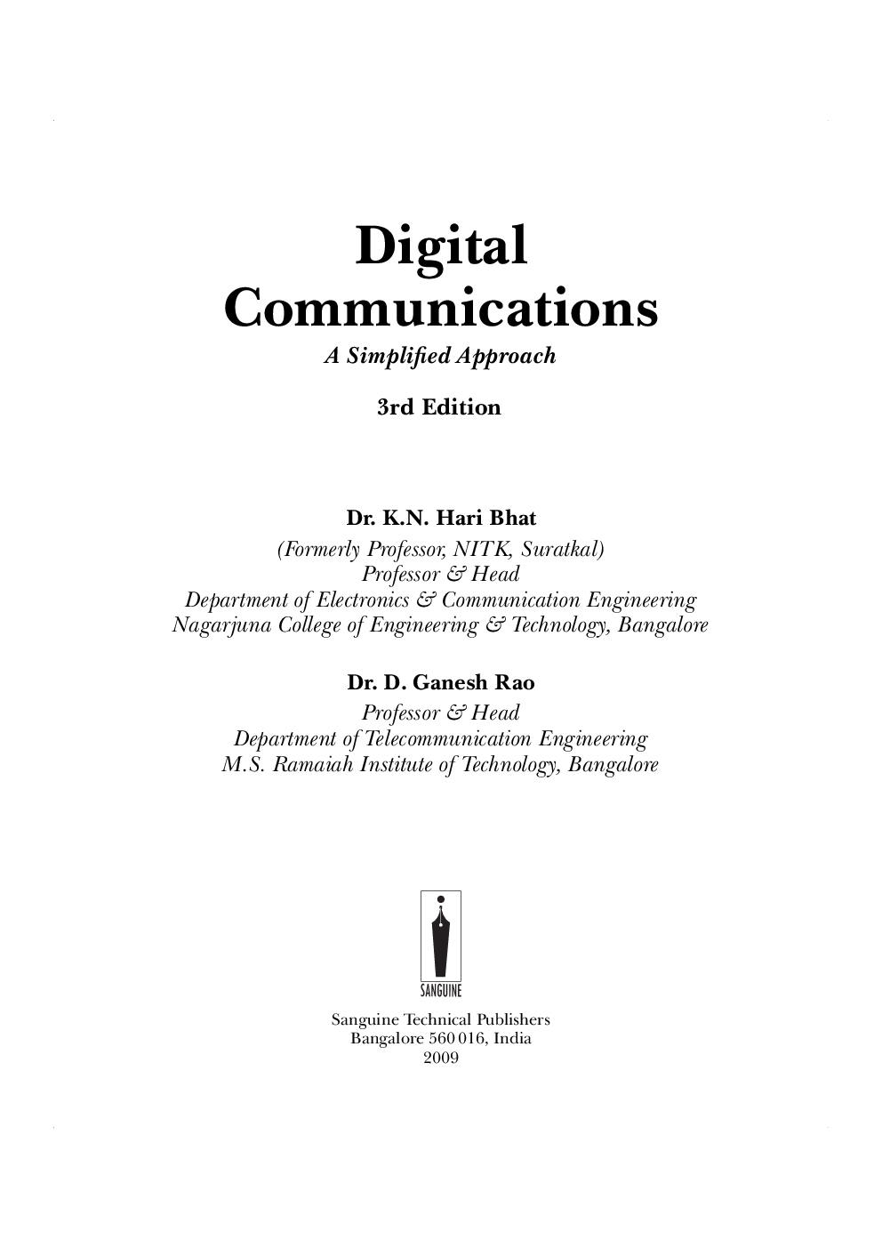 Download Digital Communications 2022 PDF Online By Dr K N Hari Bhat And