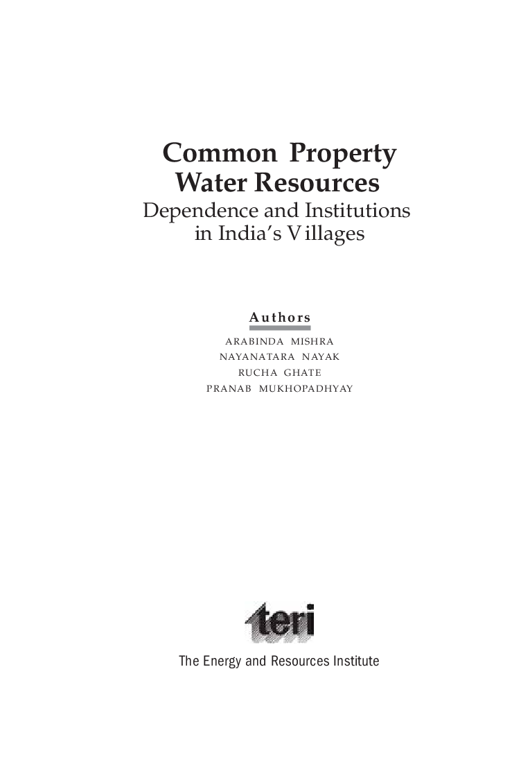 Common Property Water Resources : Dependence And Institutions In India\'s Villages - Page 3