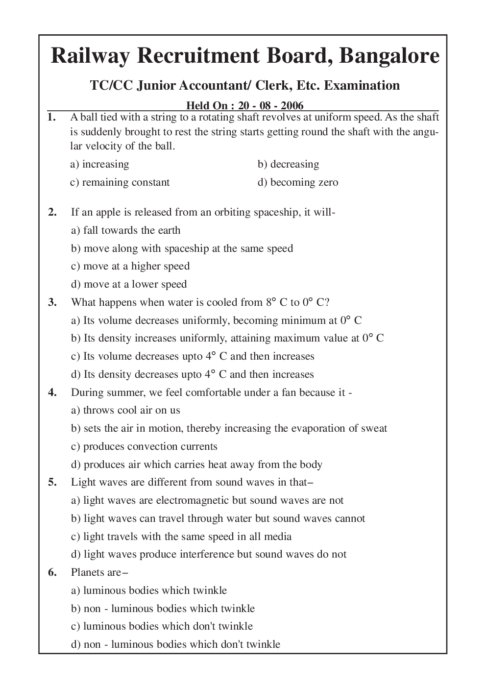Railway Recruitment Board (Technical) Previous Year Question Papers With Answers - Page 2