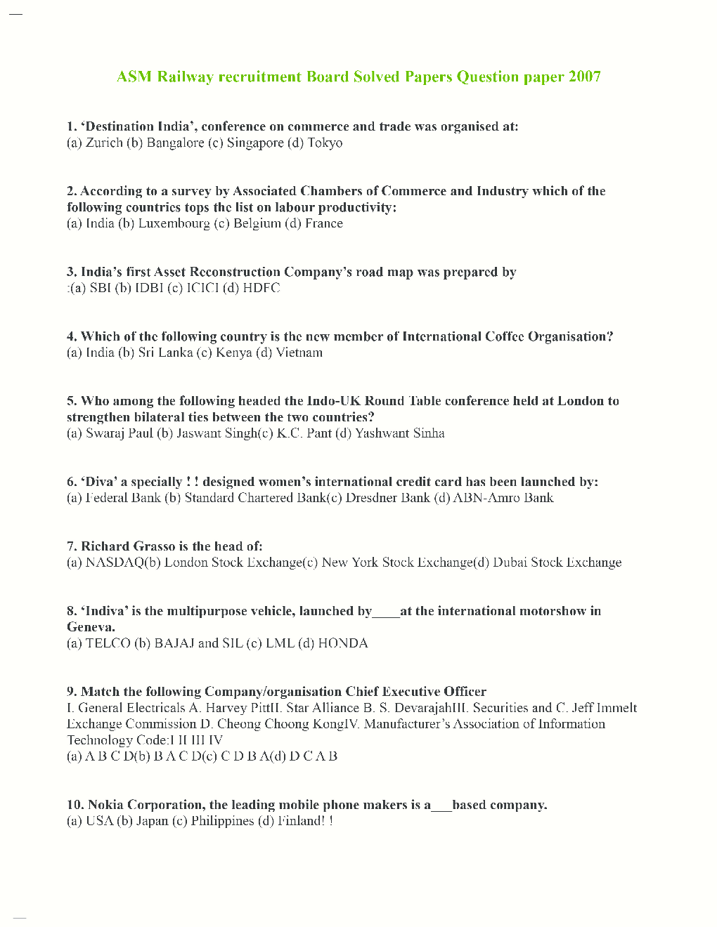 Railway Recruitment Board ASM 2016 Previous Year Question Papers And Mock Test - Page 2