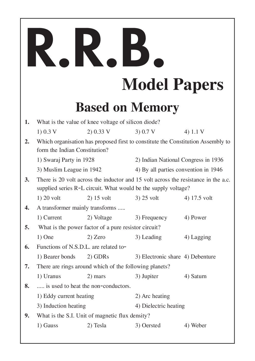 Railway Recruitment Board SSE 2016 Previous Year Question Papers And Mock Test - Page 2