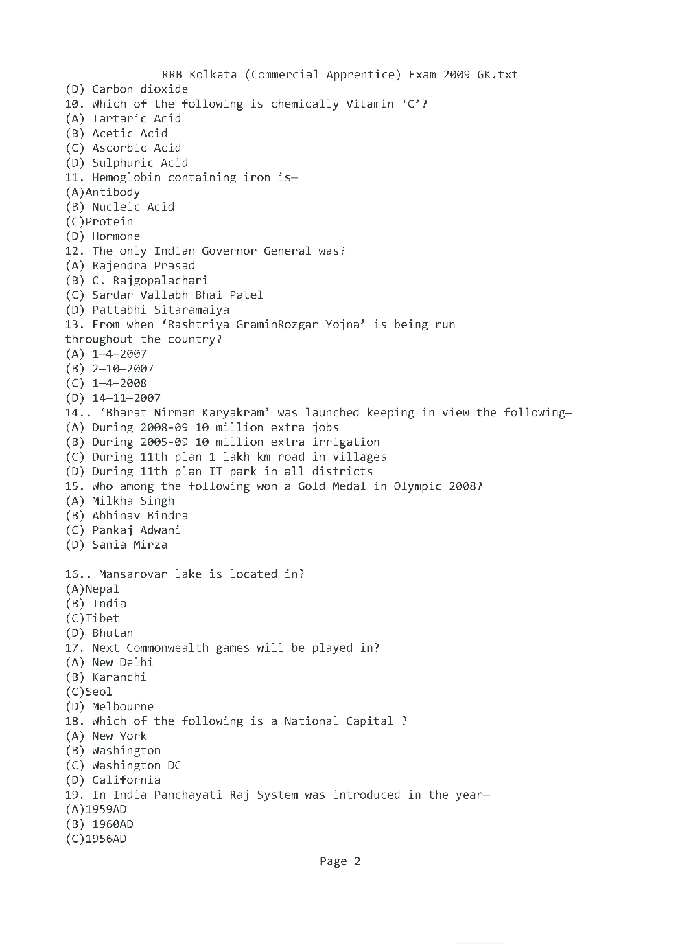 Railway Recruitment Board Commercial Apprentice 2016 Previous Year Question Papers And Mock Test - Page 3