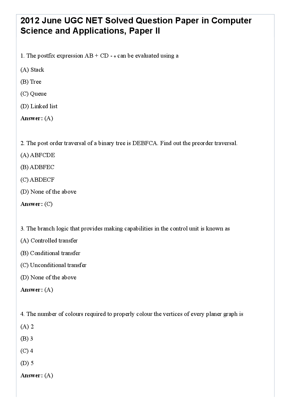 CBSE NET Previous Year 2012-13 Solved Question Paper Computer-Science Paper-II(June-Dec) - Page 2