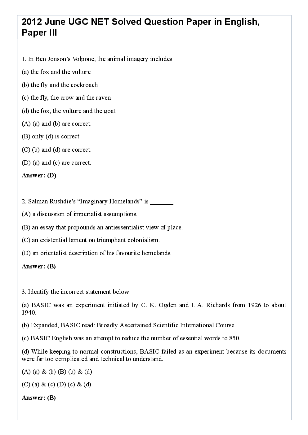 CBSE NET Previous Year 2012-13 Solved Question Paper English Paper-III(June-Dec) - Page 2