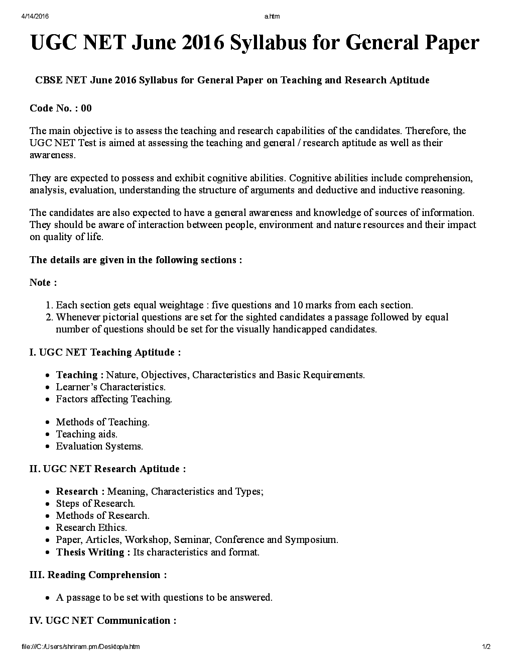 CBSE UGC NET General Paper-I Syllabus  - Page 2