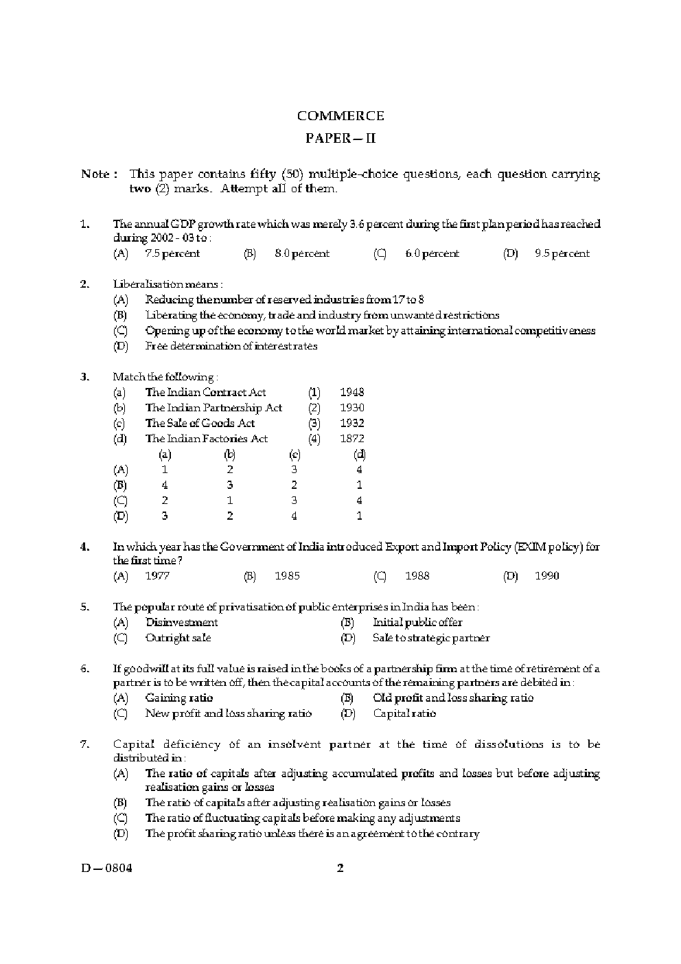 CBSE UGC NET Unsolved Previous Year Question Papers Commerce Paper-II (2004-15) - Page 2