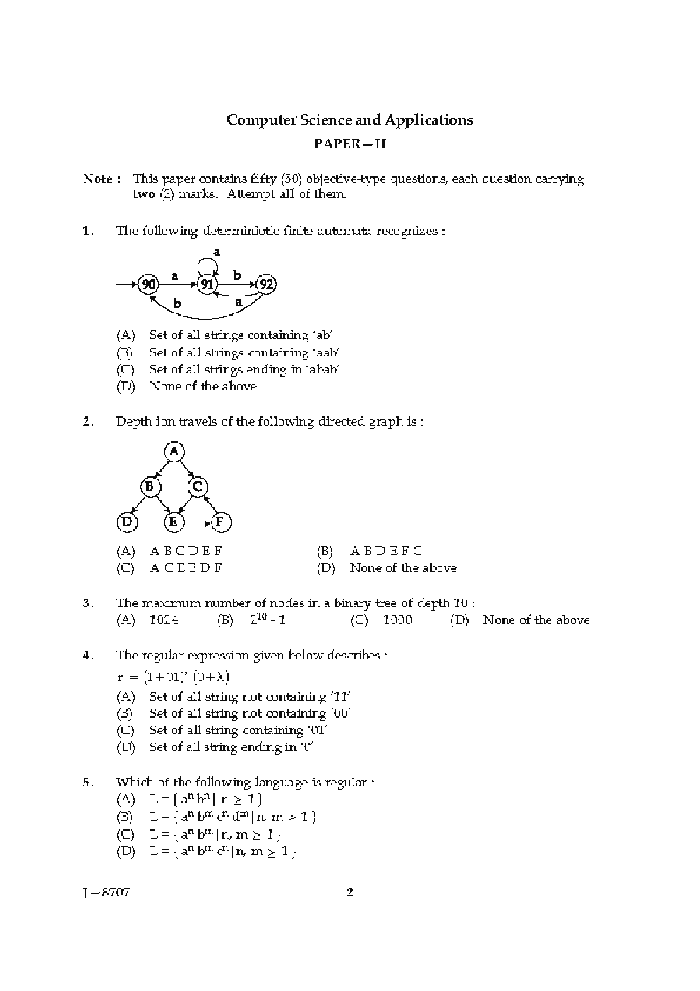 CBSE UGC NET Unsolved Previous Year Question Papers Computer-Science Paper-II (2004-15) - Page 2