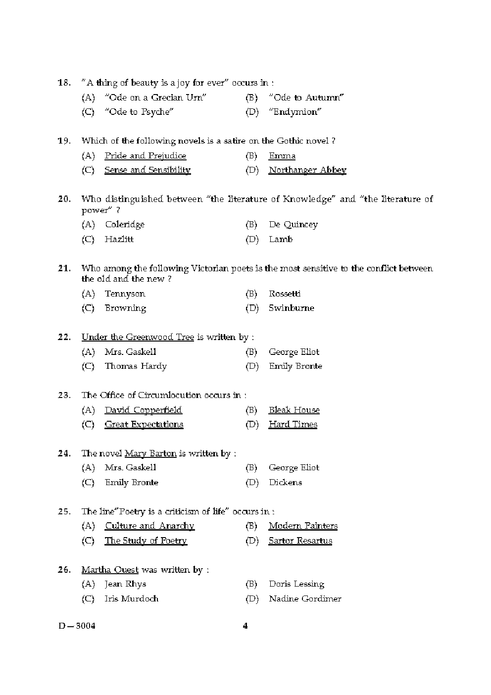 CBSE UGC NET Unsolved Previous Year Question Papers English  Paper-II (2004-15) - Page 4