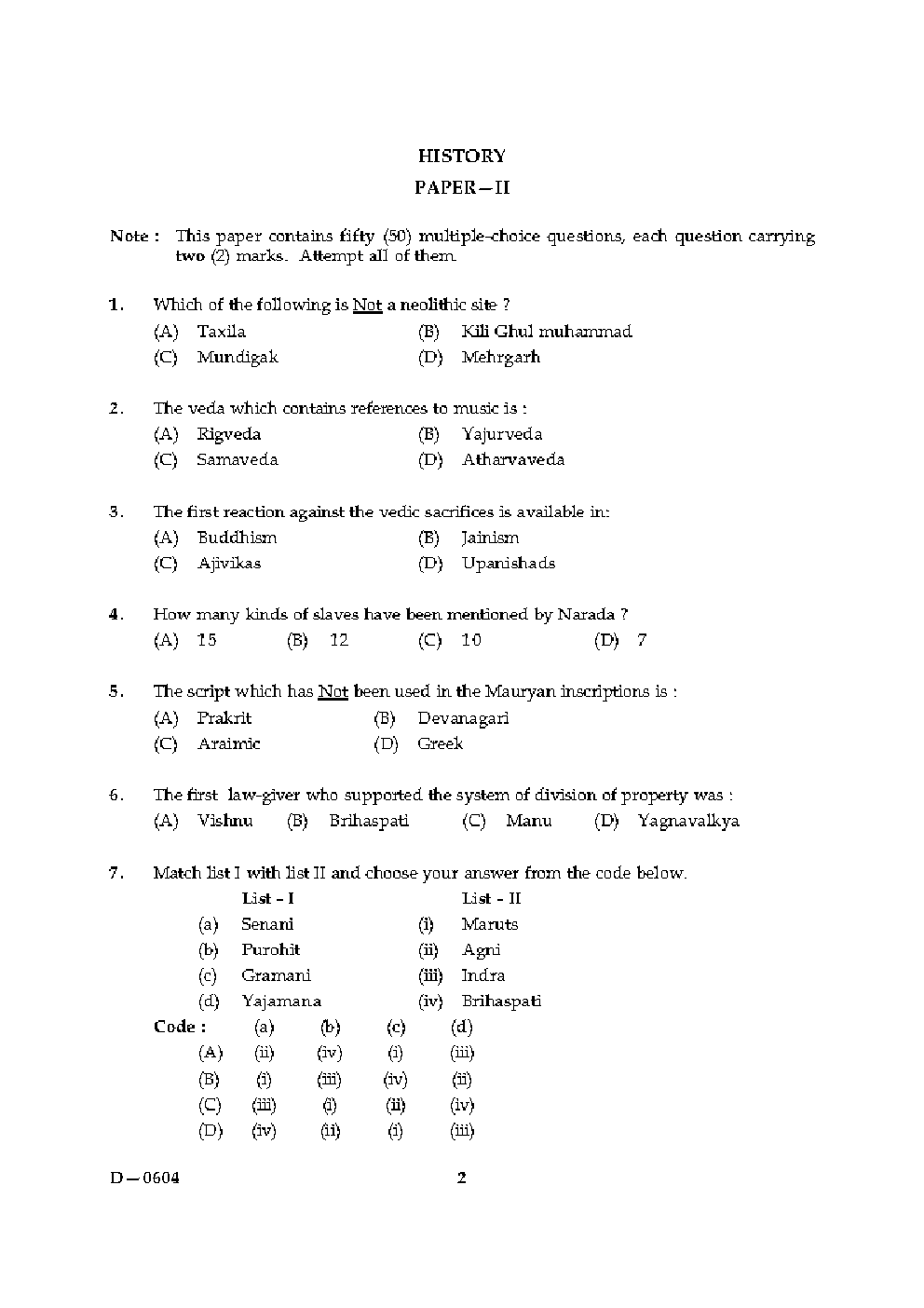 CBSE UGC NET Unsolved Previous Year Question Papers History Paper-II (2004-15) - Page 2