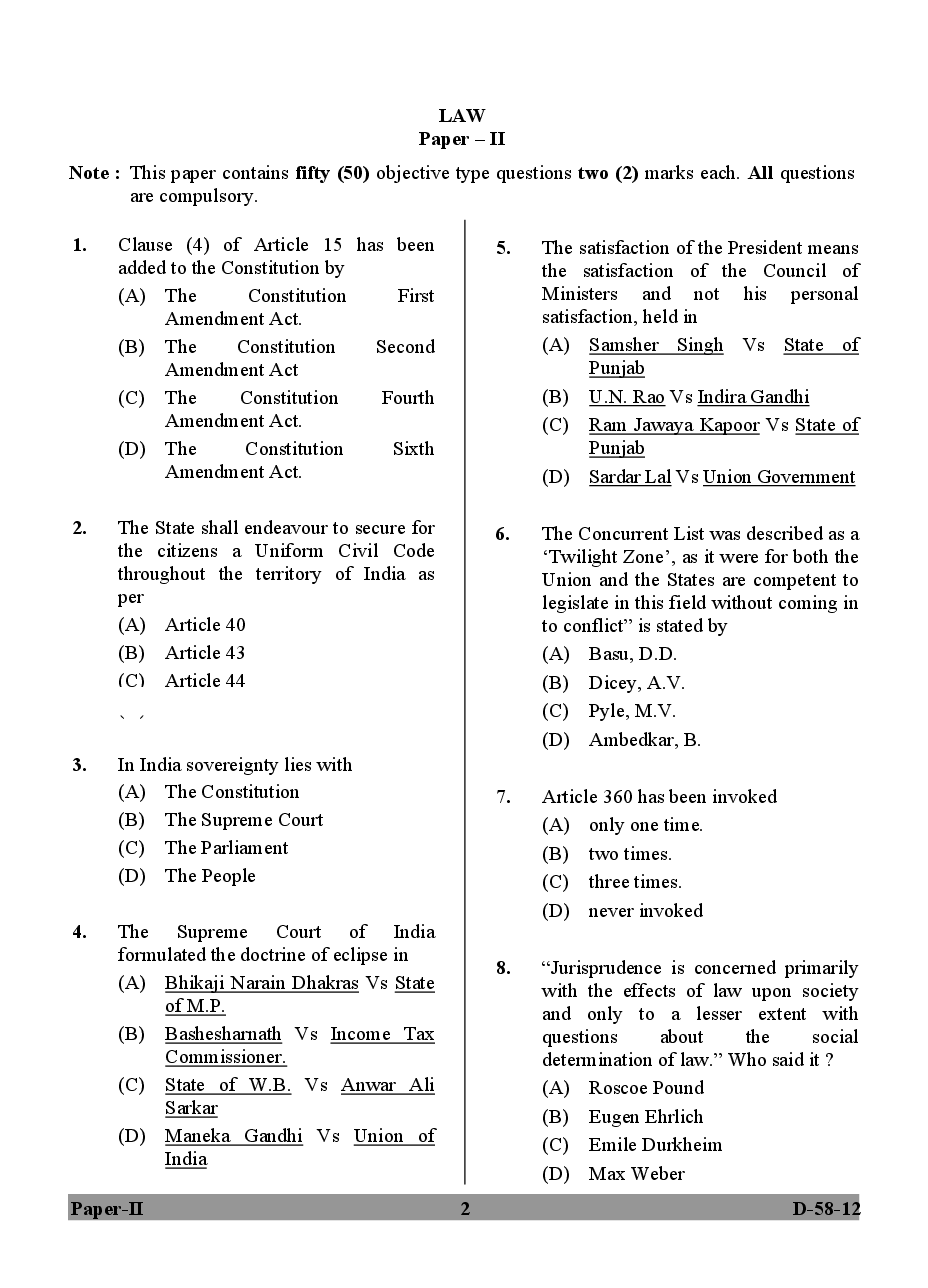 CBSE UGC NET Previous Year 2012-13 Solved Question Paper Law Paper-II(June-Dec) - Page 3