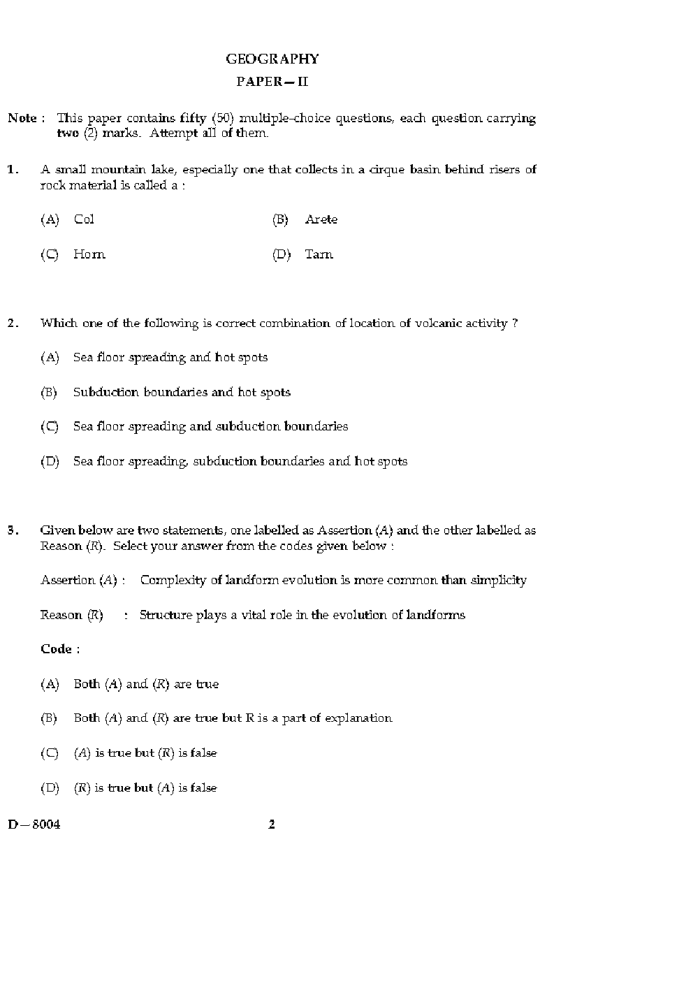 CBSE UGC NET Previous Year 2004-2015 Unsolved Question Paper Geography Paper-II(June-Dec) - Page 2