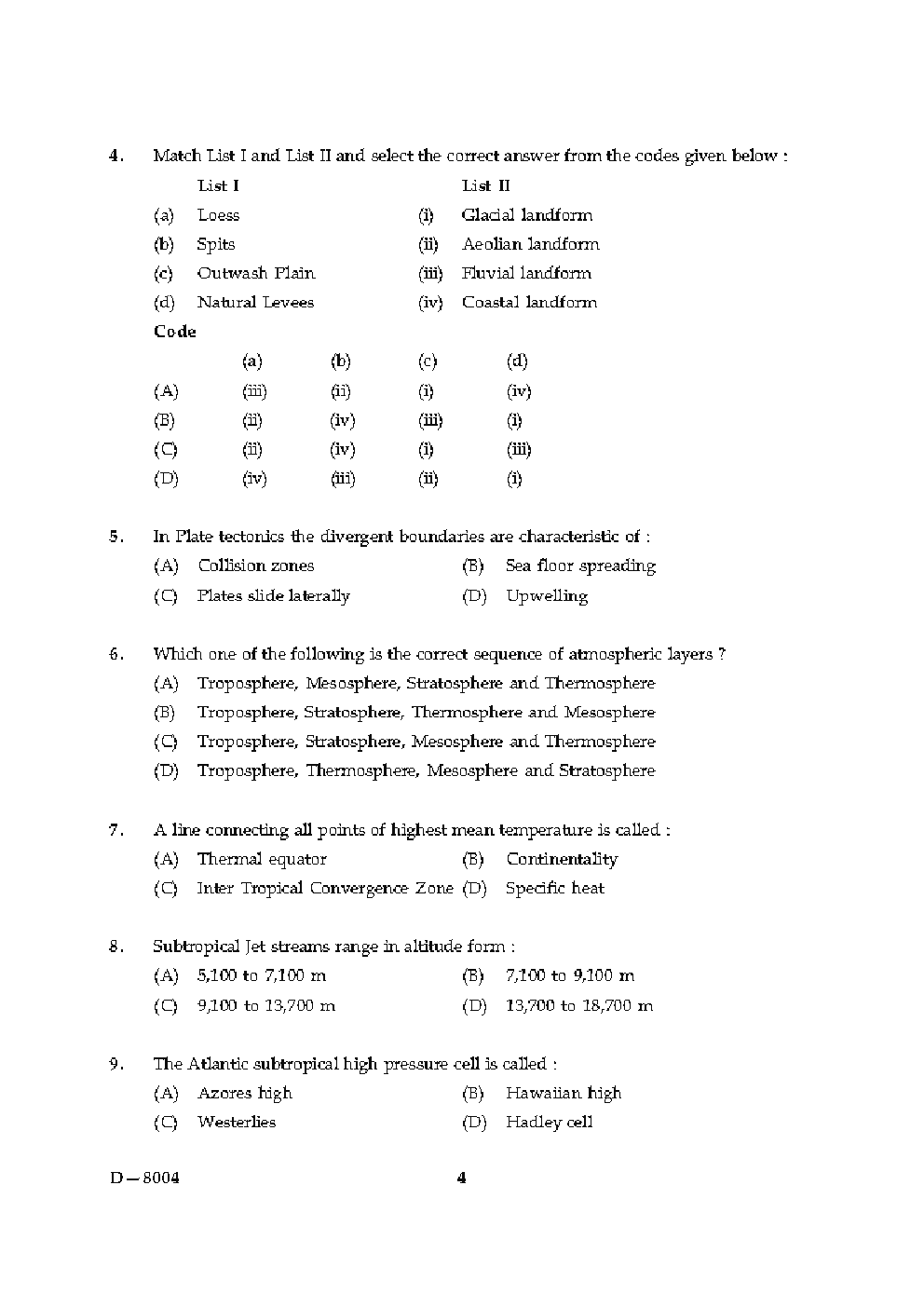 CBSE UGC NET Previous Year 2004-2015 Unsolved Question Paper Geography Paper-II(June-Dec) - Page 4
