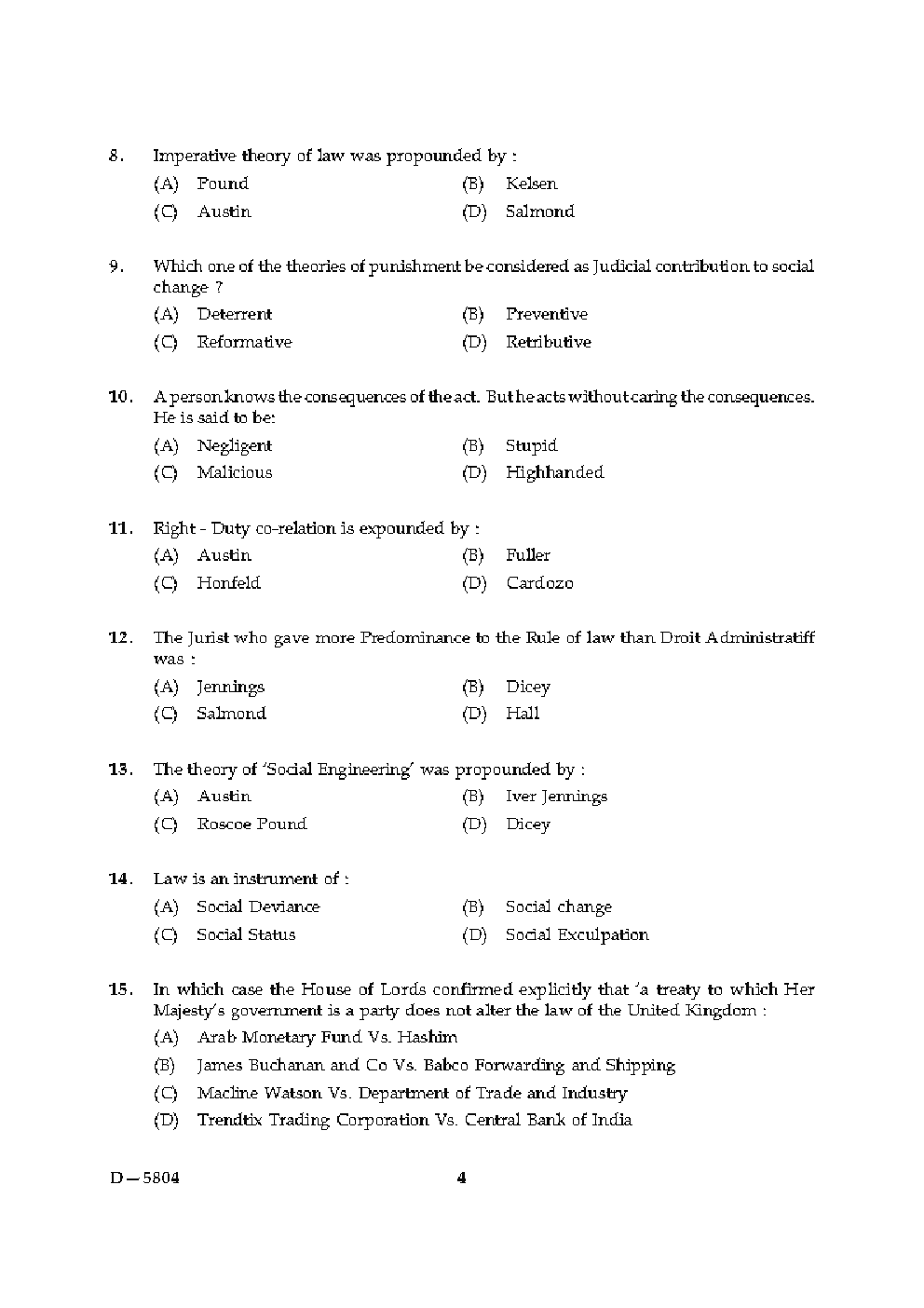 CBSE UGC NET Previous Year 2004-2015 Unsolved Question Paper Law Paper-II(June-Dec) - Page 4