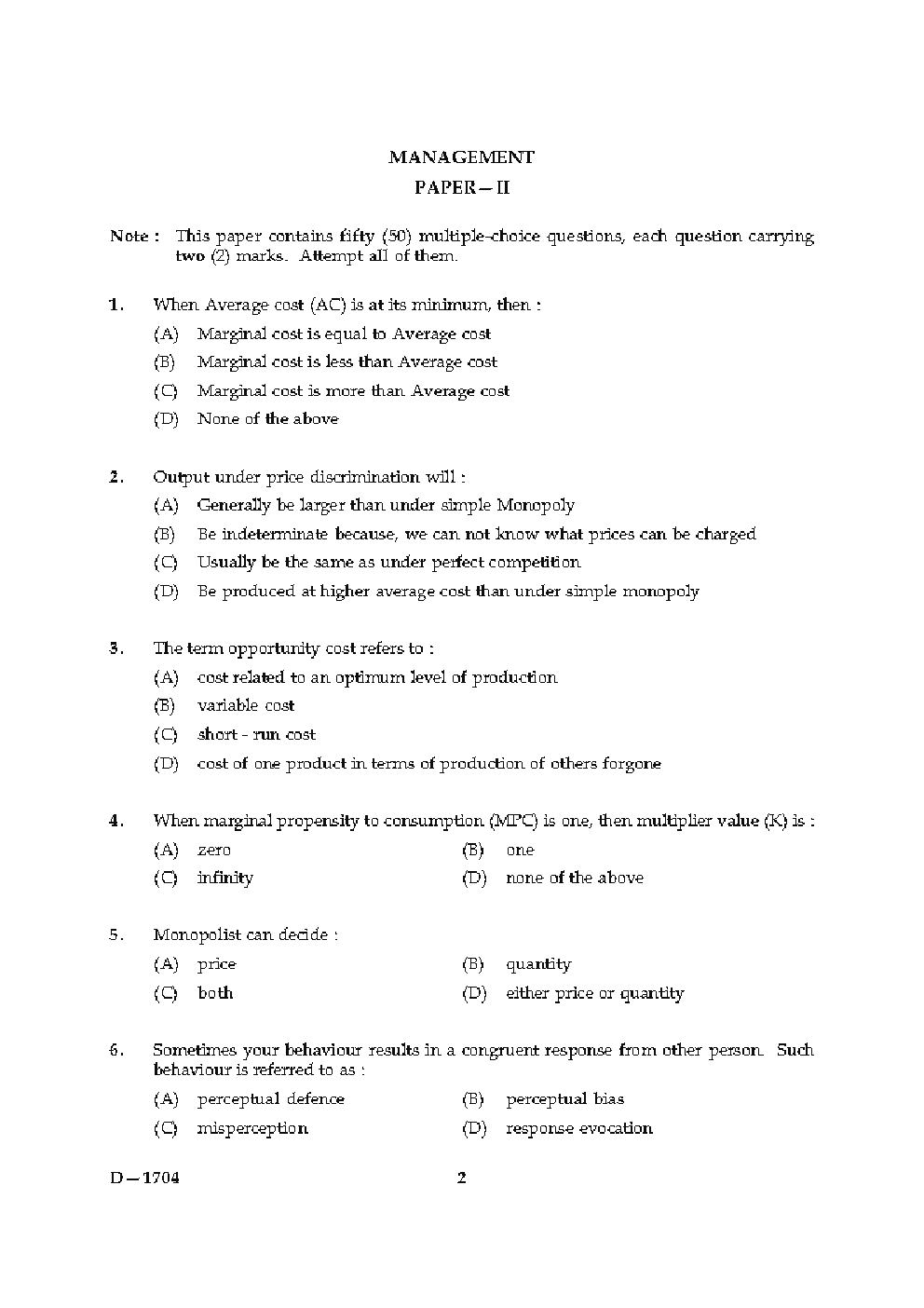 CBSE UGC NET Previous Year 2004-2015 Unsolved Question Paper Management Paper-II(June-Dec) - Page 2