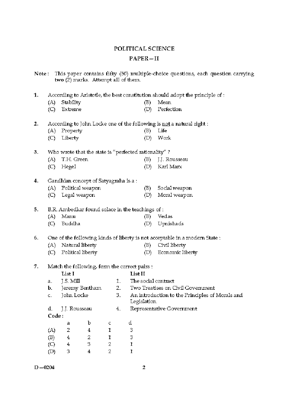 CBSE UGC NET Previous Year 2004-2015 Unsolved Question Paper Political Science Paper-II(June-Dec) - Page 2