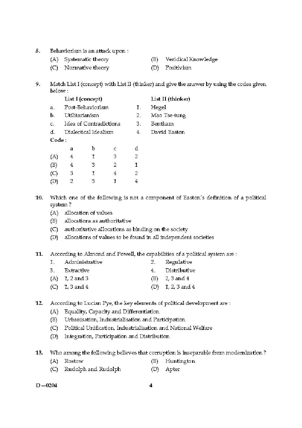 CBSE UGC NET Previous Year 2004-2015 Unsolved Question Paper Political Science Paper-II(June-Dec) - Page 4