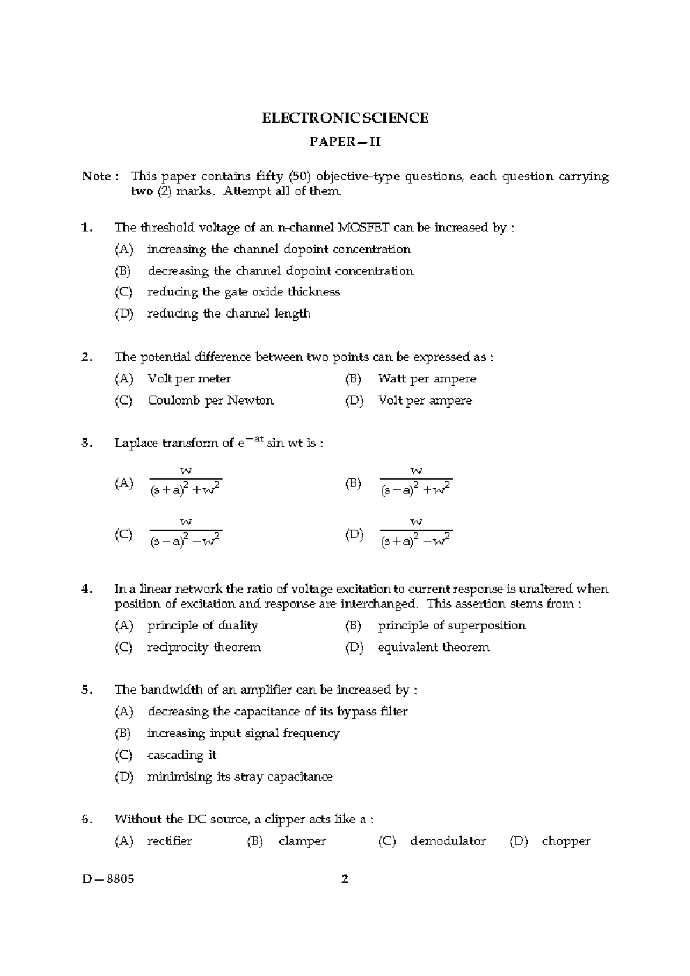 CBSE UGC NET Previous Year 2005-2015 Unsolved Question Paper Electronic Science Paper-II (June-Dec)  - Page 2