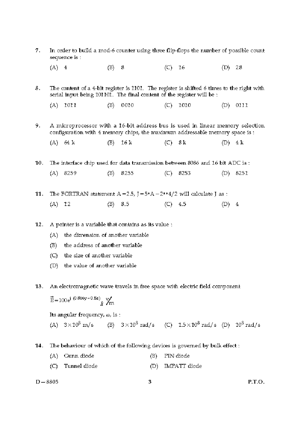 CBSE UGC NET Previous Year 2005-2015 Unsolved Question Paper Electronic Science Paper-II (June-Dec)  - Page 3