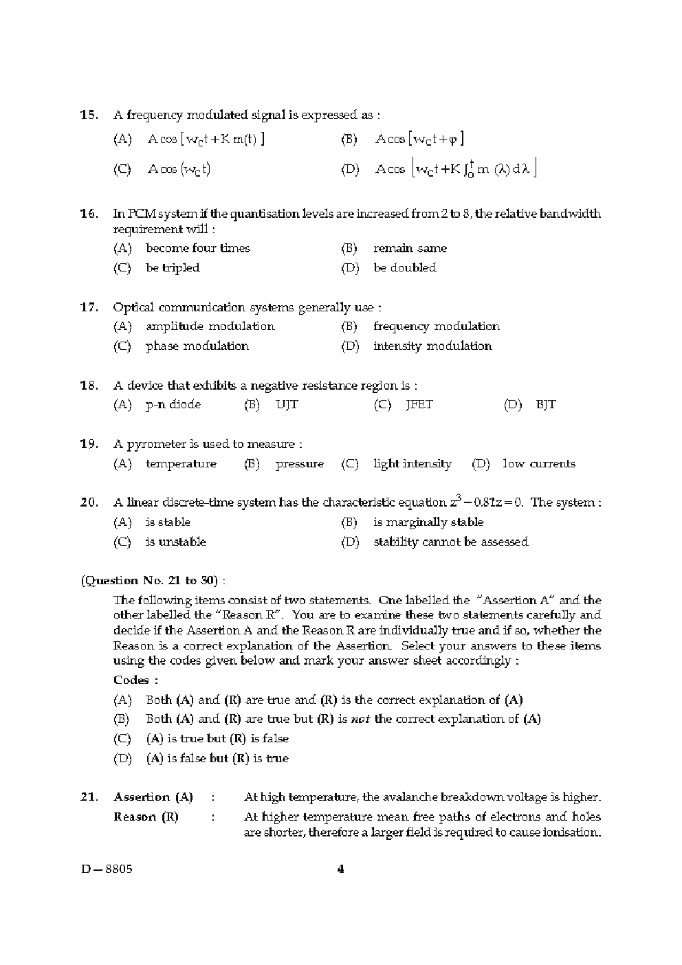 CBSE UGC NET Previous Year 2005-2015 Unsolved Question Paper Electronic Science Paper-II (June-Dec)  - Page 4