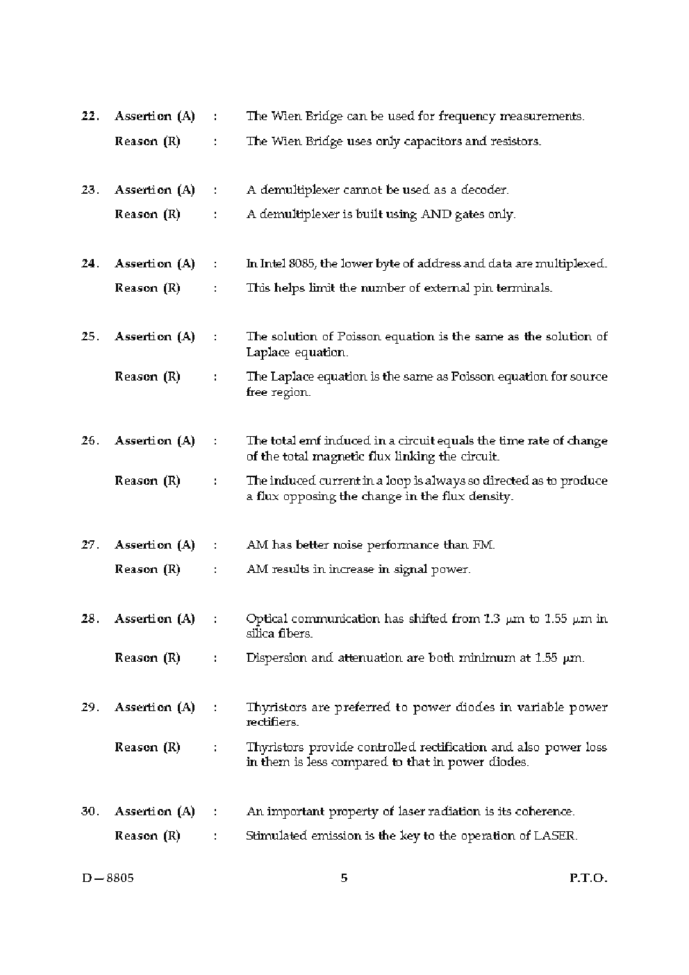 CBSE UGC NET Previous Year 2005-2015 Unsolved Question Paper Electronic Science Paper-II (June-Dec)  - Page 5
