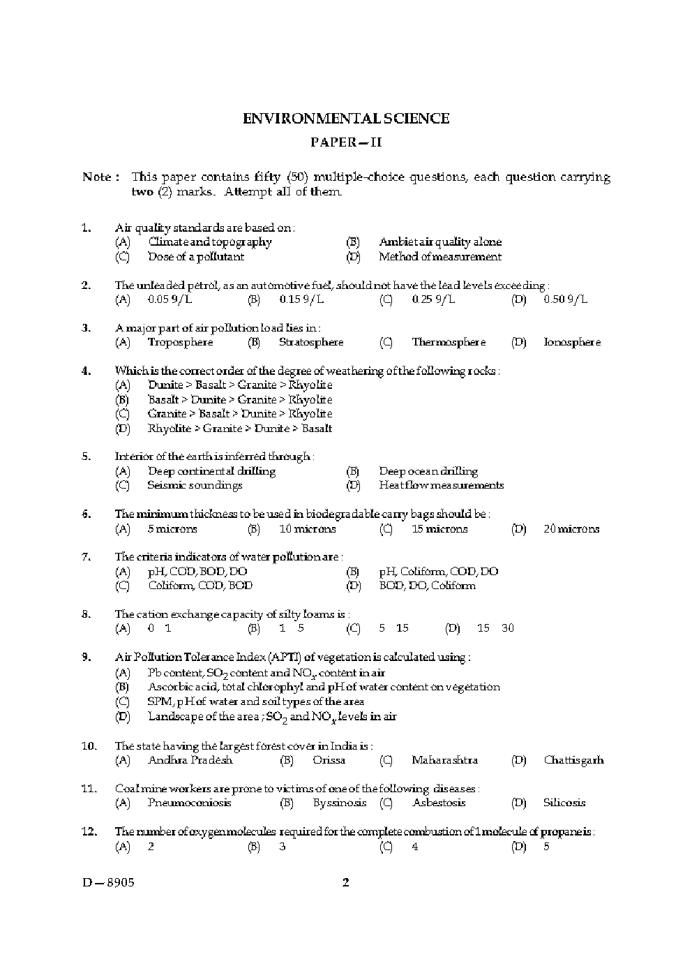 CBSE UGC NET Previous Year 2004-2015 Unsolved Question Paper Environmental Science Paper-II (June-Dec)  - Page 2